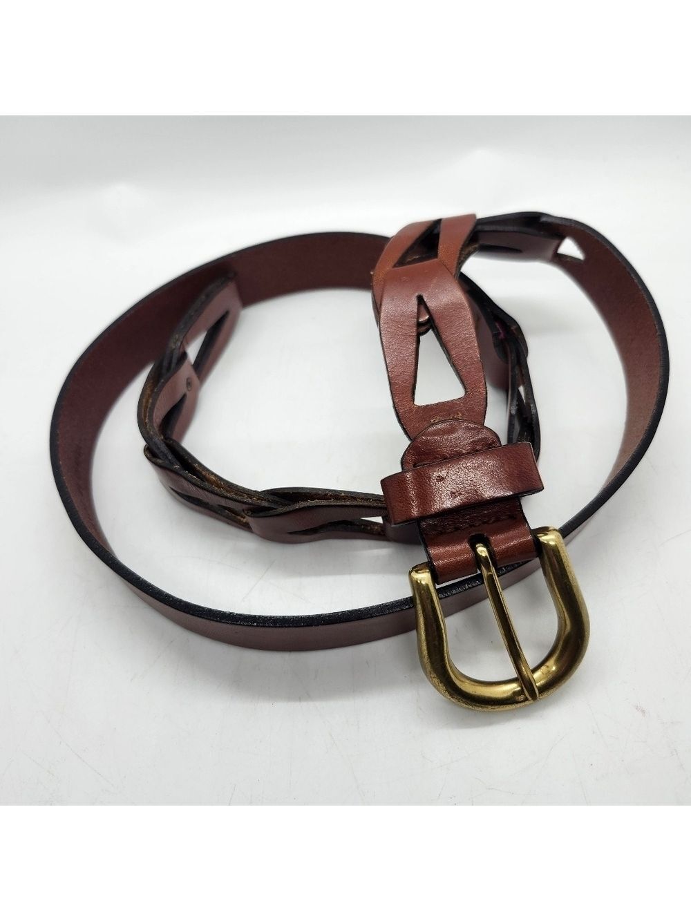 Brown Leather Belt with Brass Buckle Soft No Name Sz M